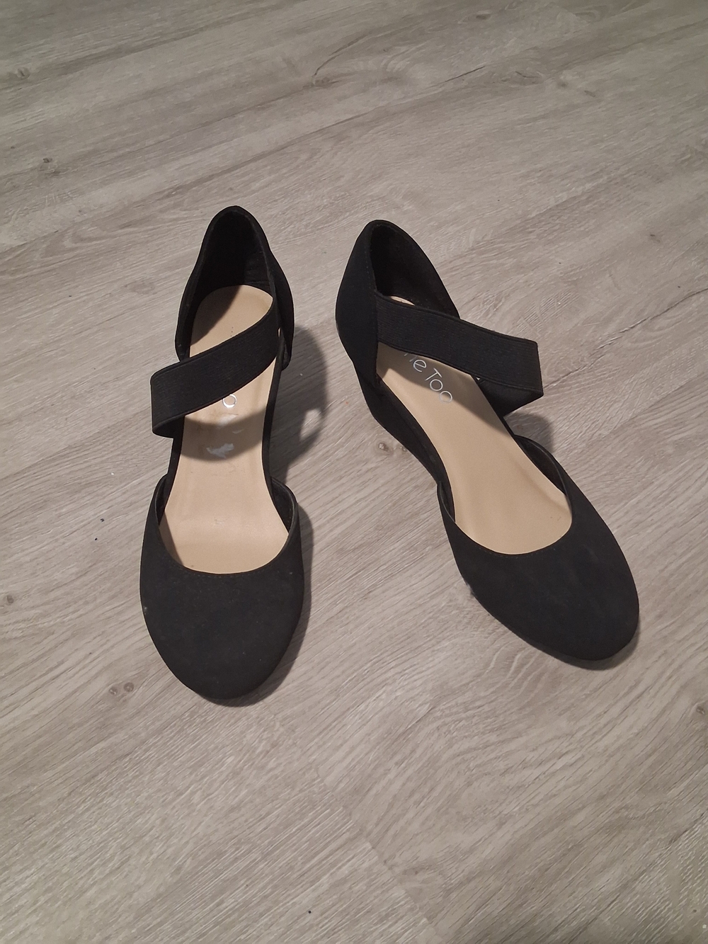 Classic Black Wedge Flats with Elastic Ankle Strap